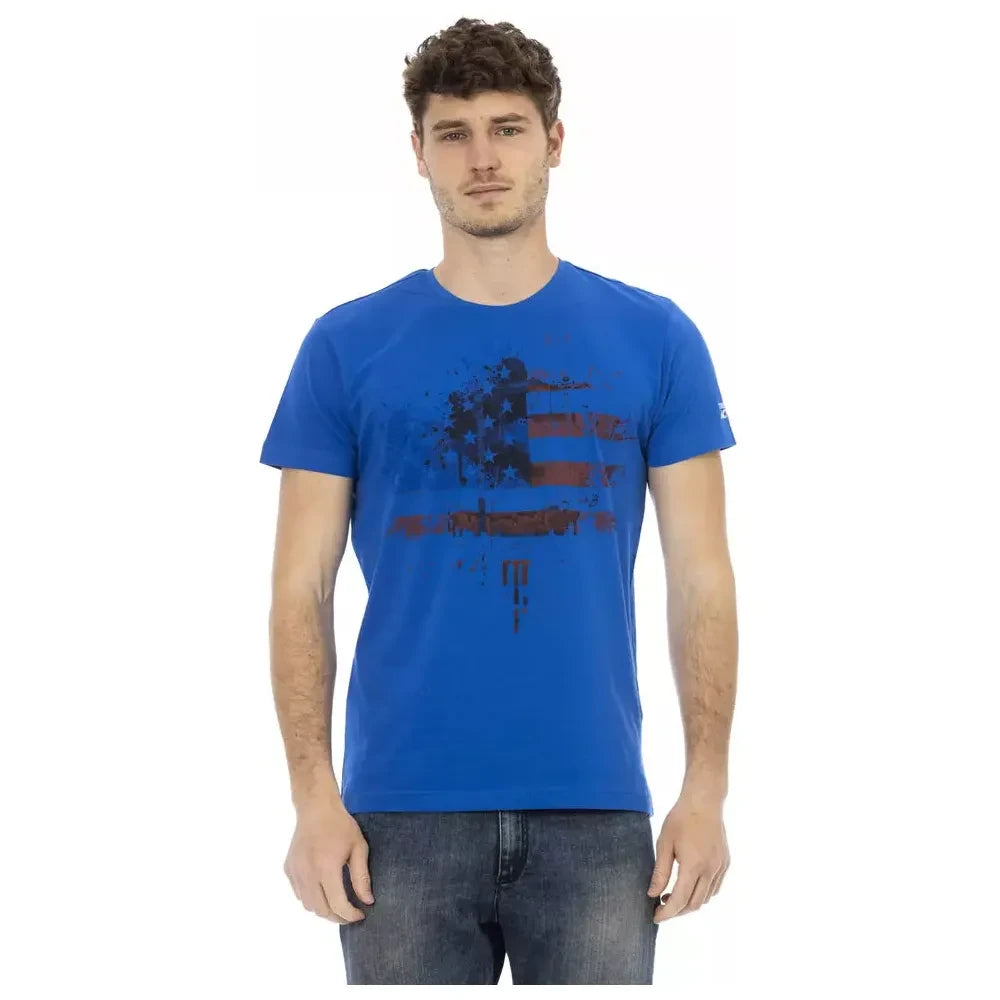 Elegant Blue Short Sleeve Tee with Front Print