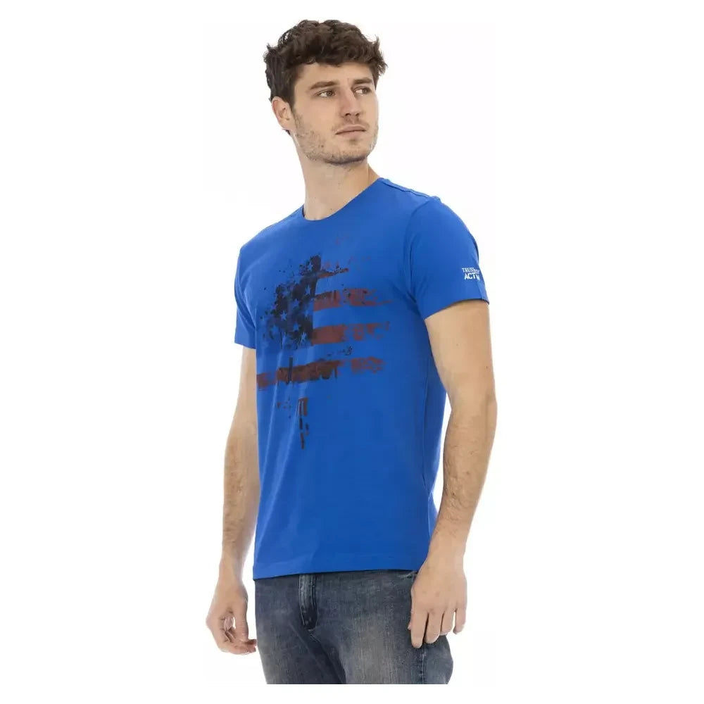 Elegant Blue Short Sleeve Tee with Front Print