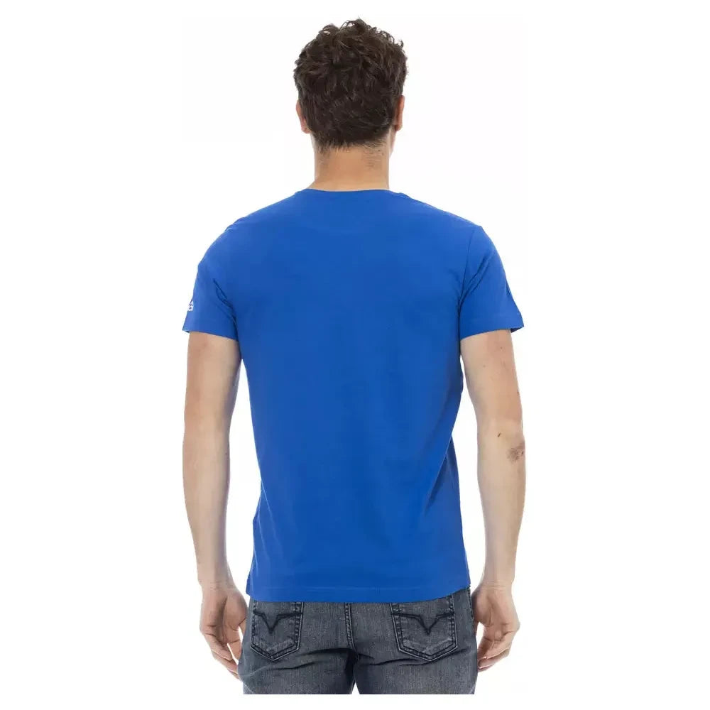 Elegant Blue Short Sleeve Tee with Front Print