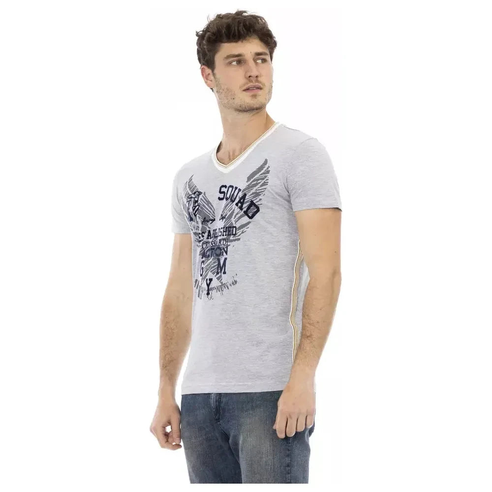 Trussardi Action Elegant V-Neck Tee with Chic Front Print Trussardi Action