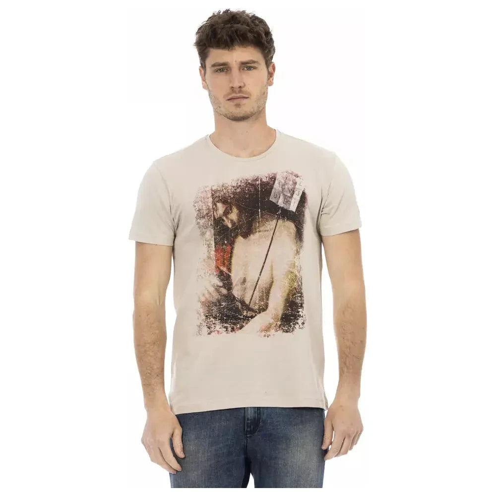 Beige Cotton Blend Tee for Men