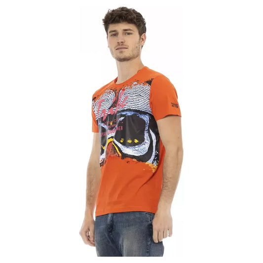 Vibrant Orange Round Neck Tee with Print