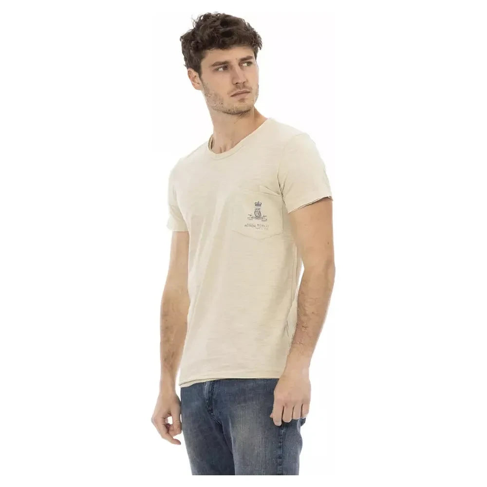 Beige Chest Pocket Tee - Casual Elegance