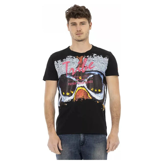 Trussardi Action Elevate Your Style: Bold Print Black Tee Trussardi Action