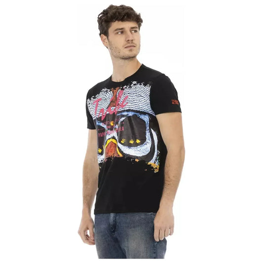 Trussardi Action Elevate Your Style: Bold Print Black Tee Trussardi Action