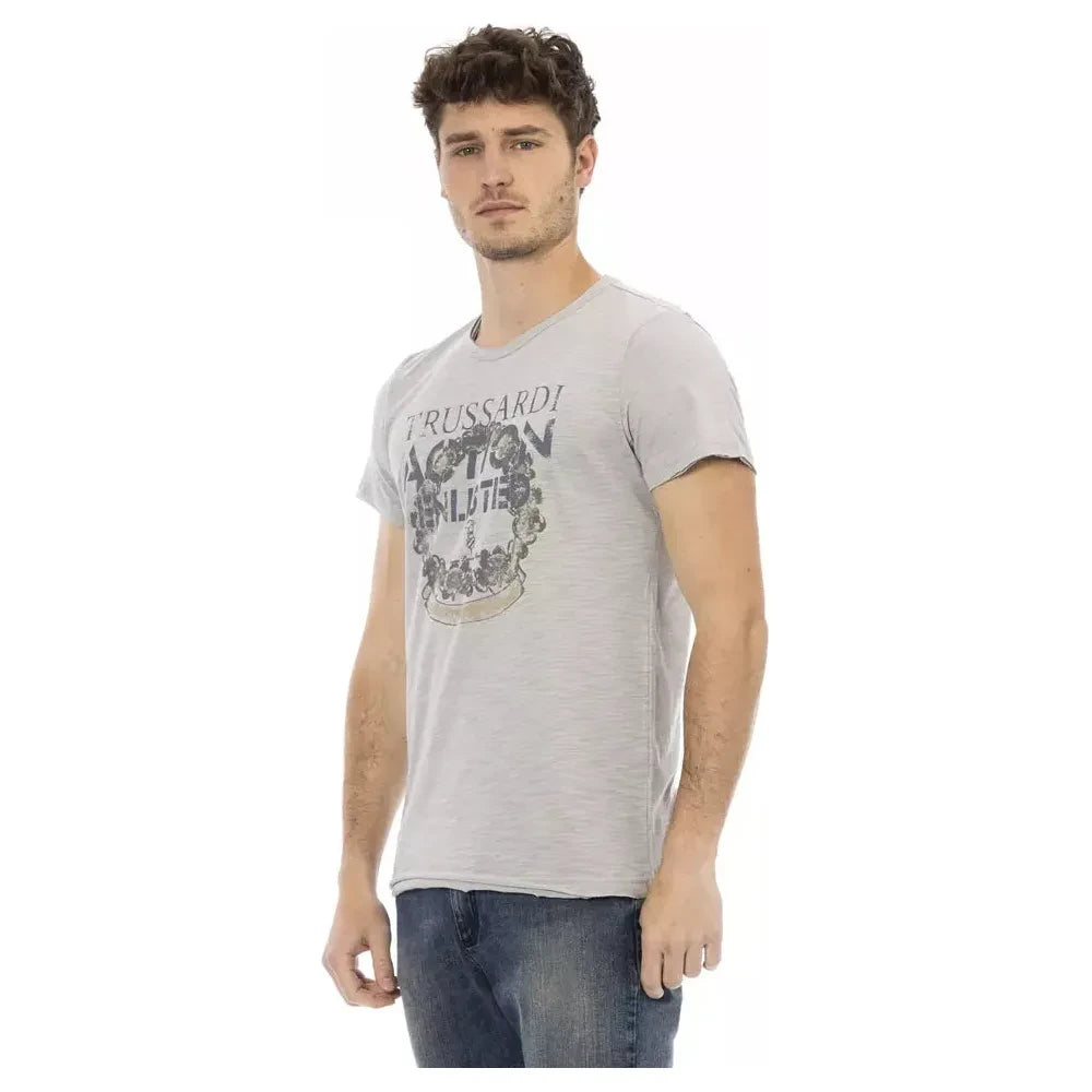 Elegant Gray Short Sleeve T-Shirt with Print