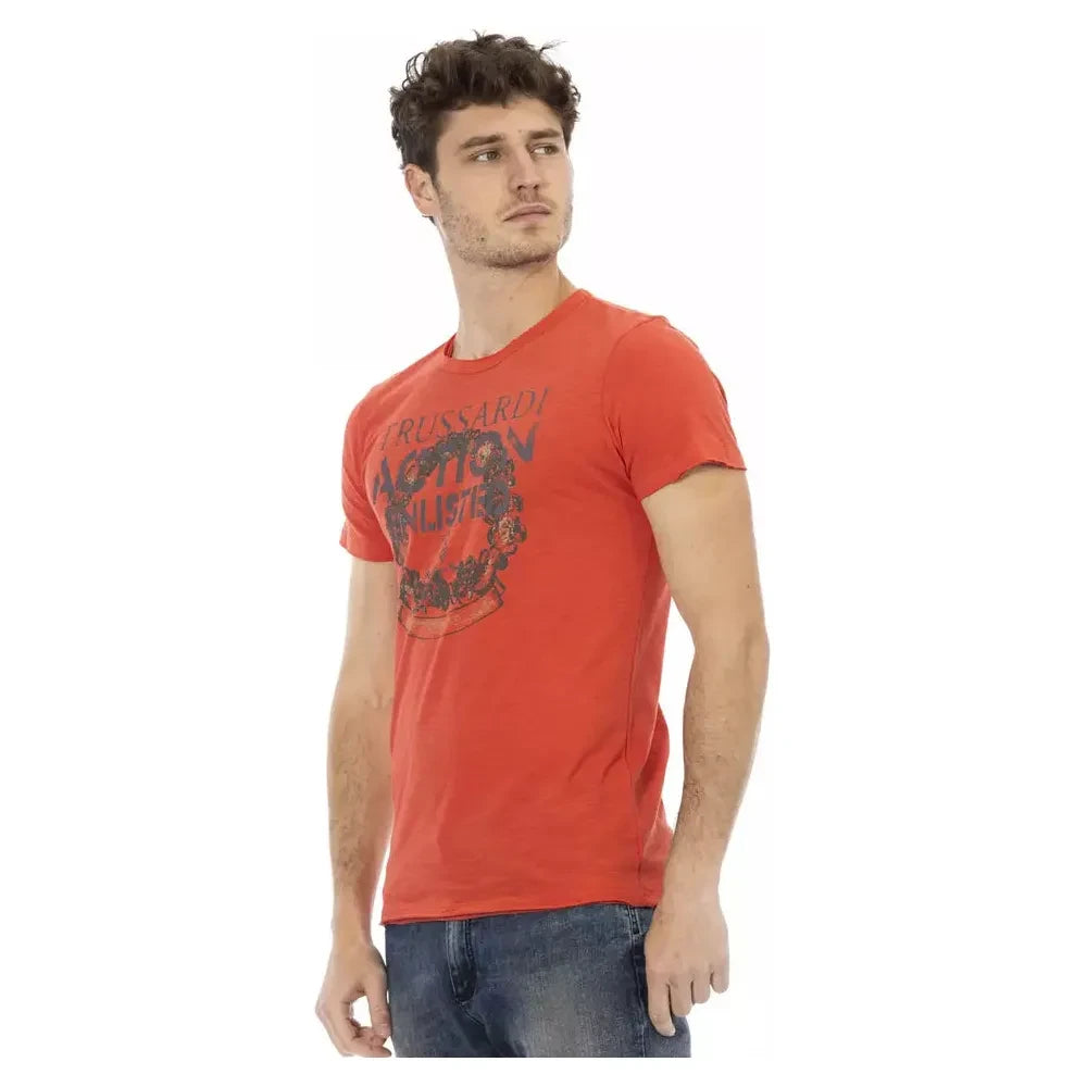 Trussardi Action Sleek Red Round Neck Tee with Front Print Trussardi Action