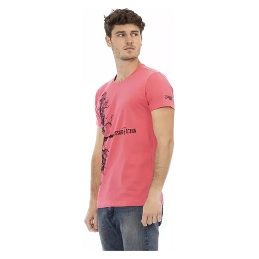 Chic Pink Short Sleeve Tee with Unique Front Print