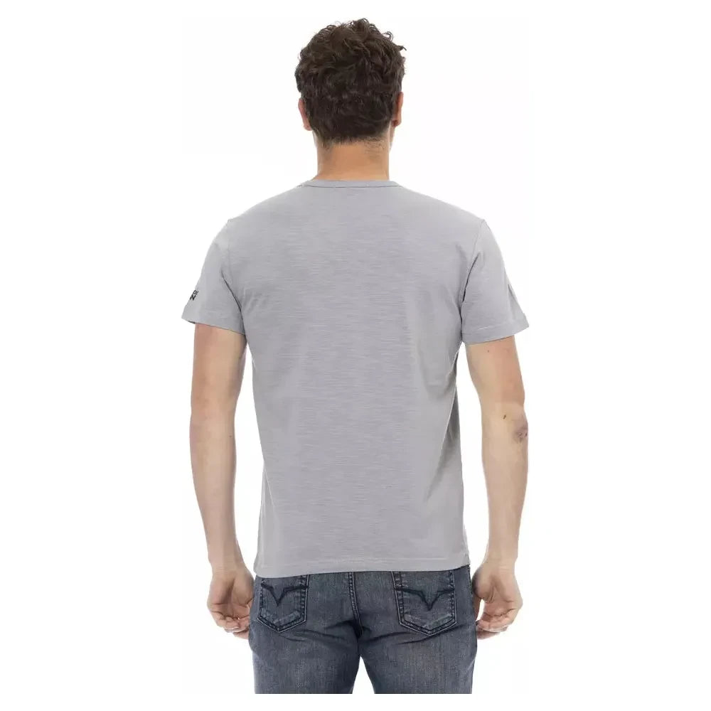 Chic Gray Short Sleeve T-Shirt with Unique Print