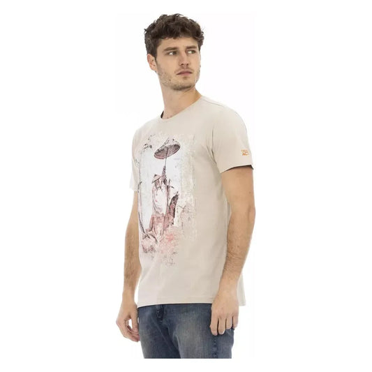 Beige Short Sleeve Luxury Tee with Front Print