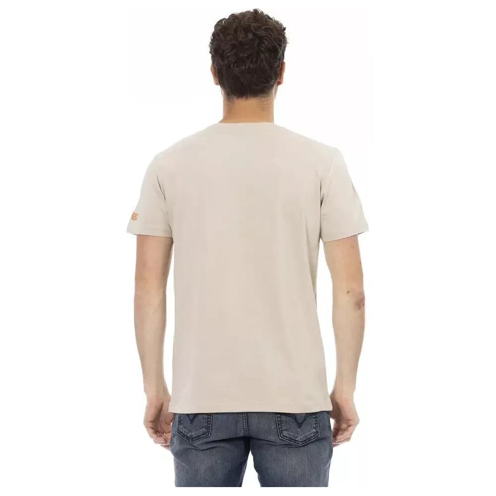 Beige Short Sleeve Luxury Tee with Front Print