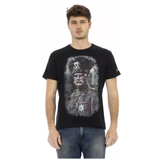 Sleek Black Graphic Tee with Artistic Flair Trussardi Action