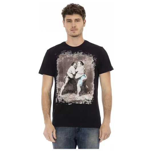 Trussardi Action Elevated Casual Black Tee with Unique Front Print Trussardi Action