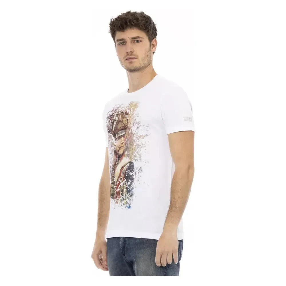 Sleek White Cotton Blend Tee with Graphic Front