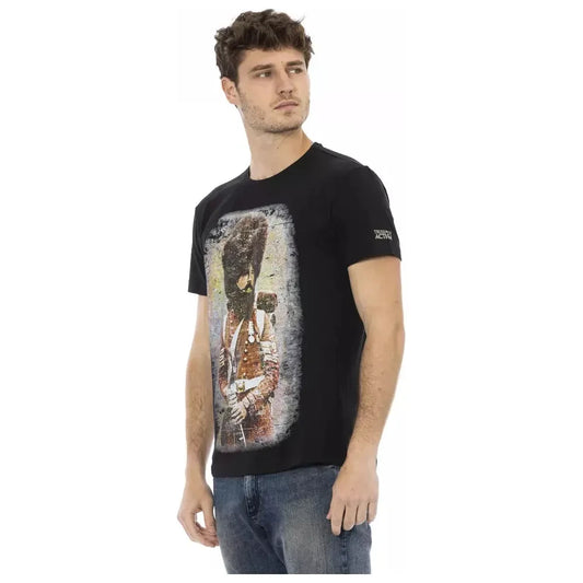 Trussardi Action Elegant Casual Black Tee with Unique Front Print Trussardi Action