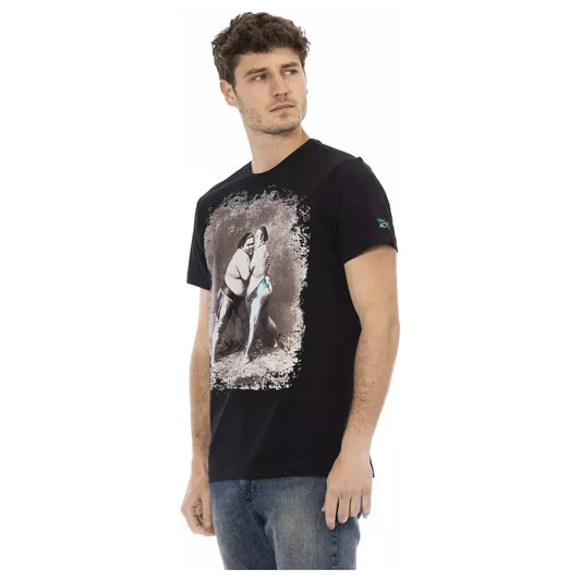 Trussardi Action Elevated Casual Black Tee with Unique Front Print Trussardi Action