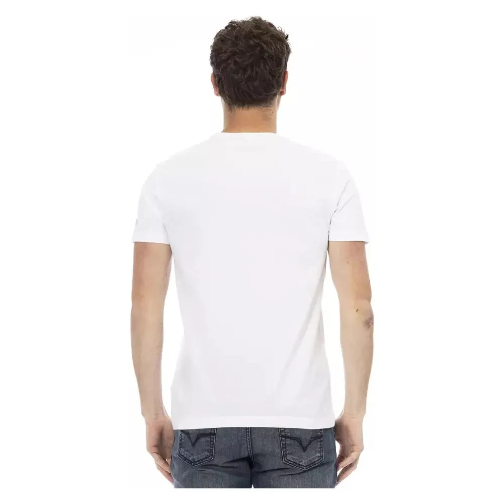 Sleek White Cotton Blend Tee with Graphic Front