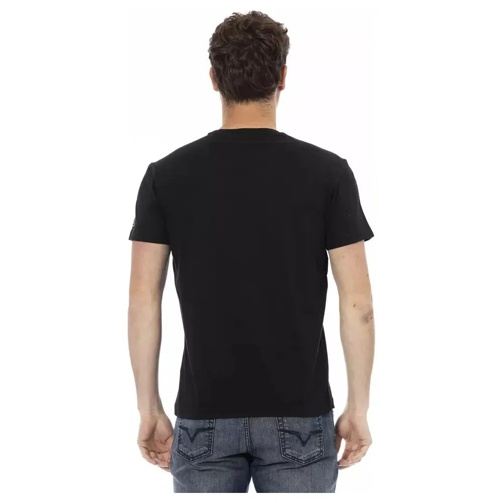 Elegant Casual Black Tee with Unique Front Print