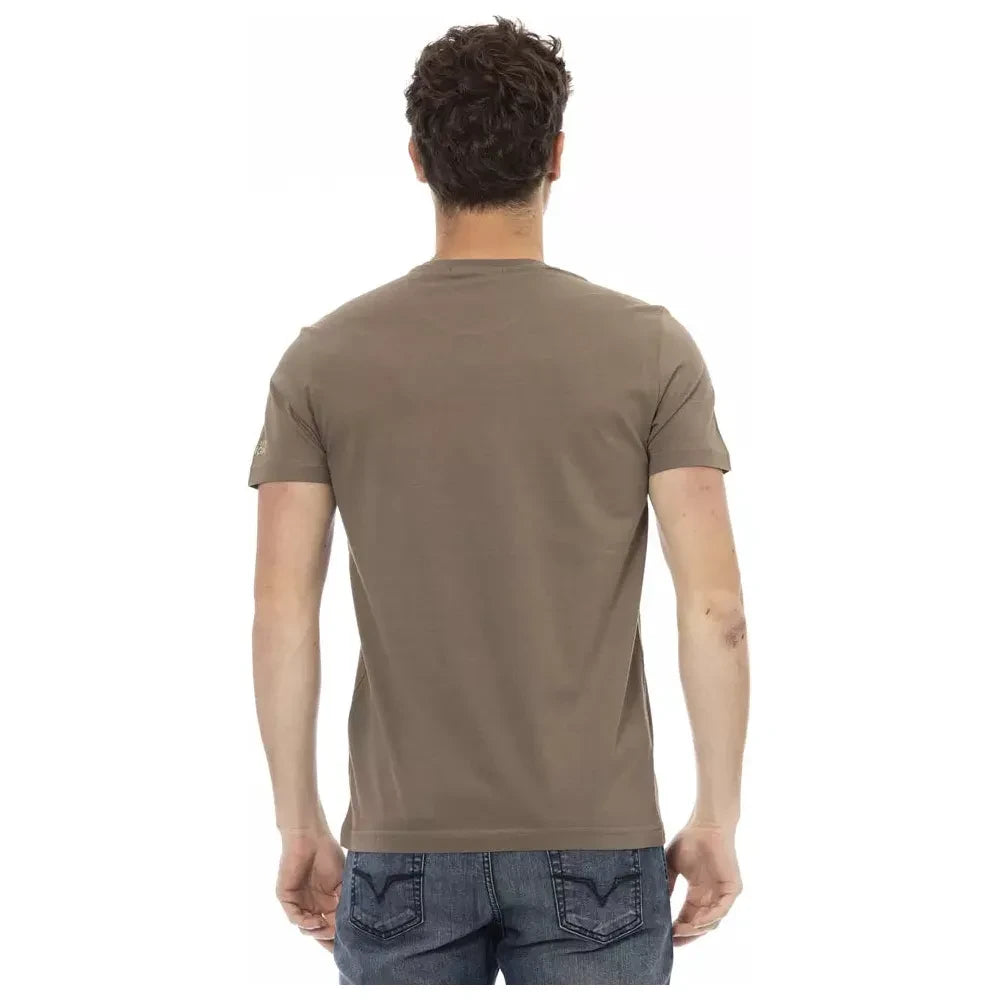 Chic Brown Short Sleeve Cotton-Blend Tee