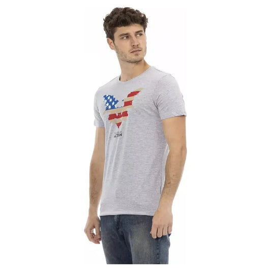 Trussardi Action Sophisticated Gray Tee with Elegant Front Print Trussardi Action