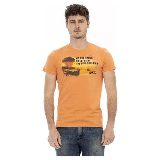 Orange Cotton Blend Tee with Chic Front Print