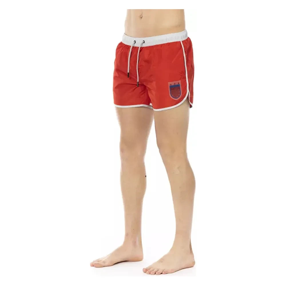 Vibrant Red Swim Shorts with Front Print