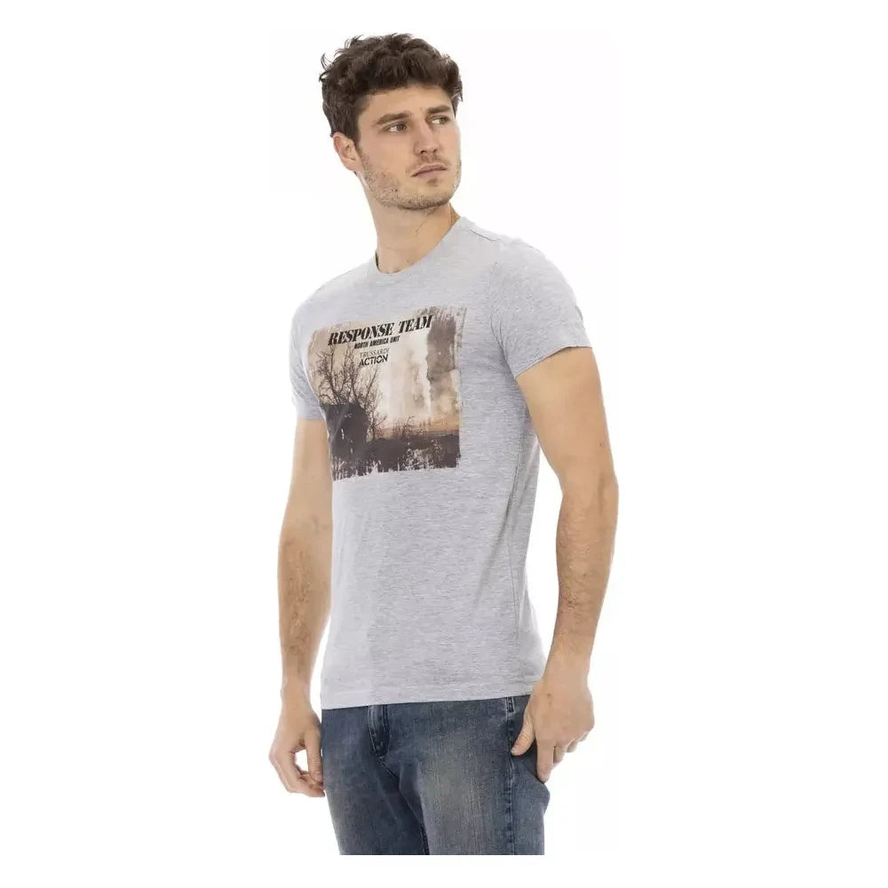 Trussardi Action Chic Gray Cotton Blend Round Neck Tee Trussardi Action