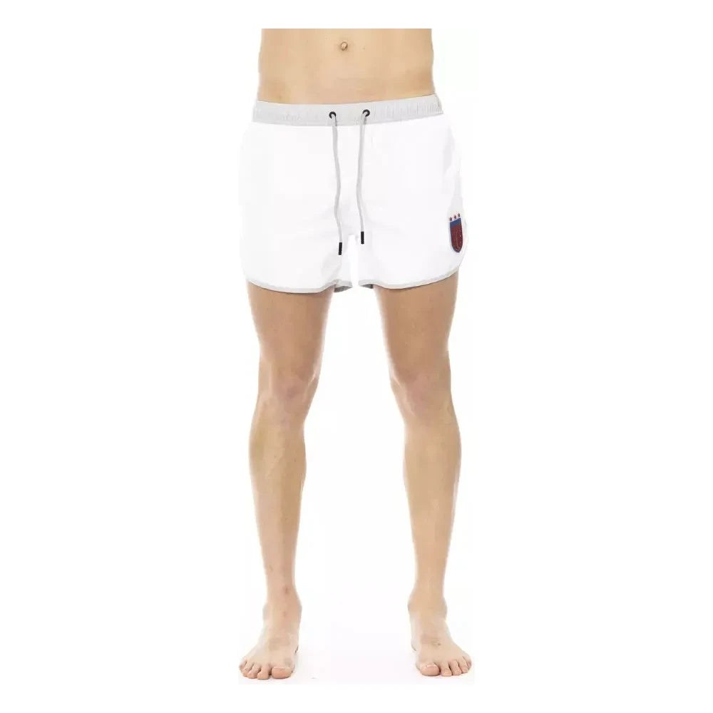 Elegant White Swim Shorts with Unique Front Print