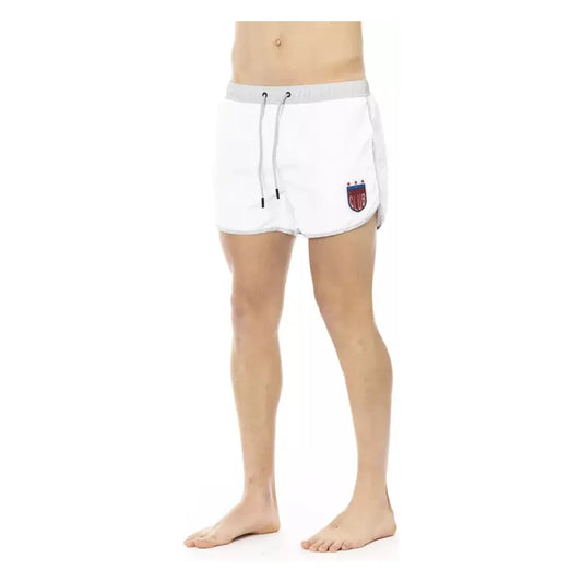 Elegant White Swim Shorts with Unique Front Print