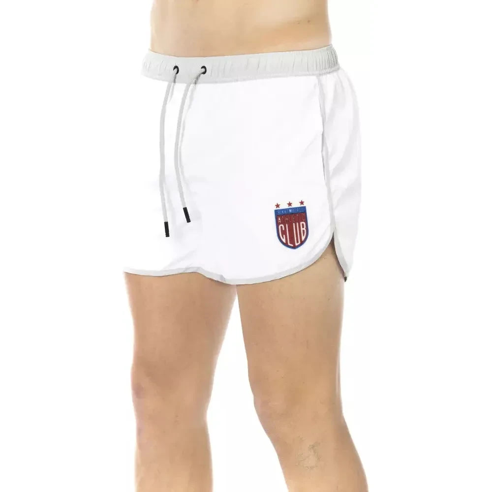 Elegant White Swim Shorts with Unique Front Print