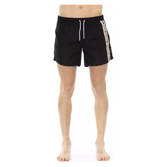 Sleek Black Swim Shorts with Sporty Tape Detail