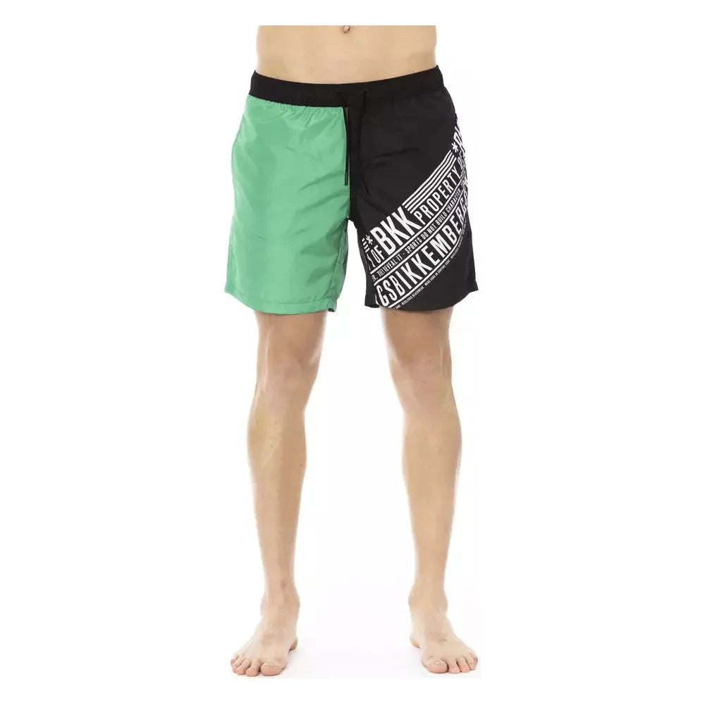 Elegant Green Swim Shorts with Side Print