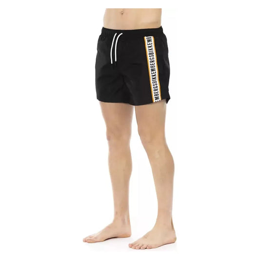 Sleek Black Swim Shorts with Sporty Tape Detail