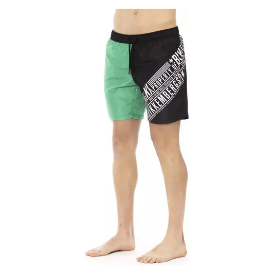 Elegant Green Swim Shorts with Side Print