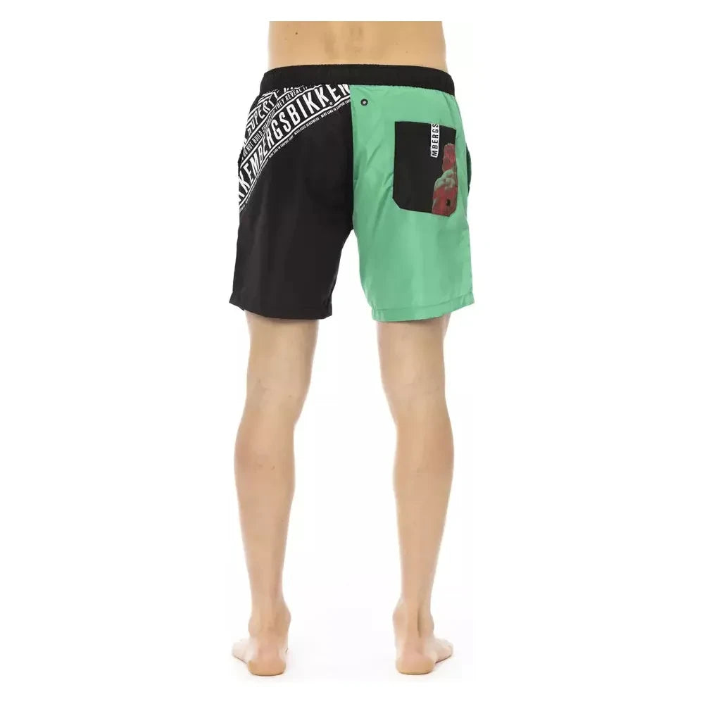 Elegant Green Swim Shorts with Side Print