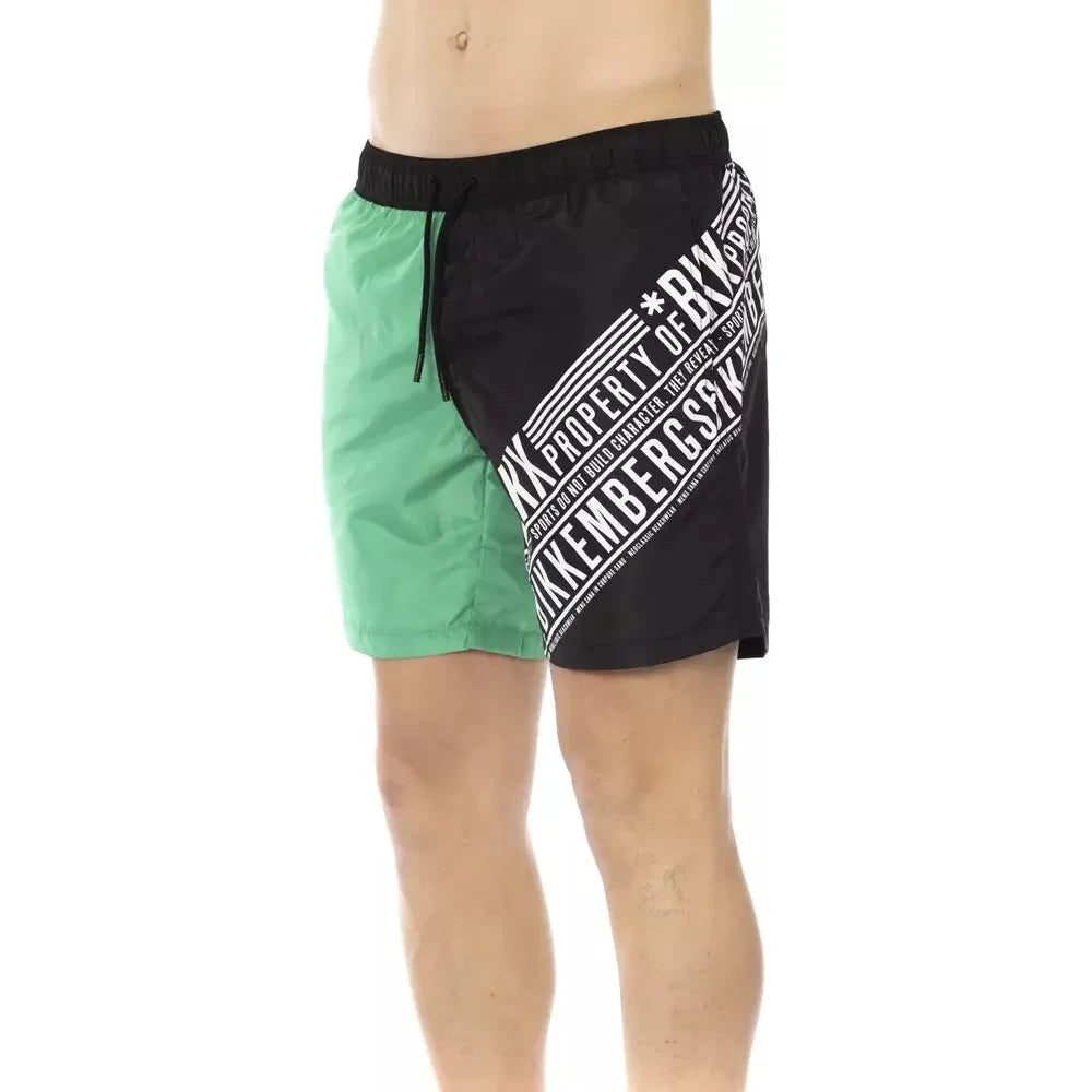 Elegant Green Swim Shorts with Side Print