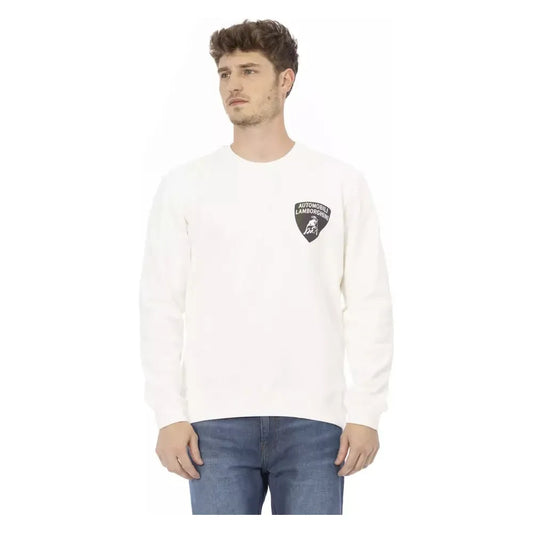 Sleek White Crewneck Shield Logo Sweater