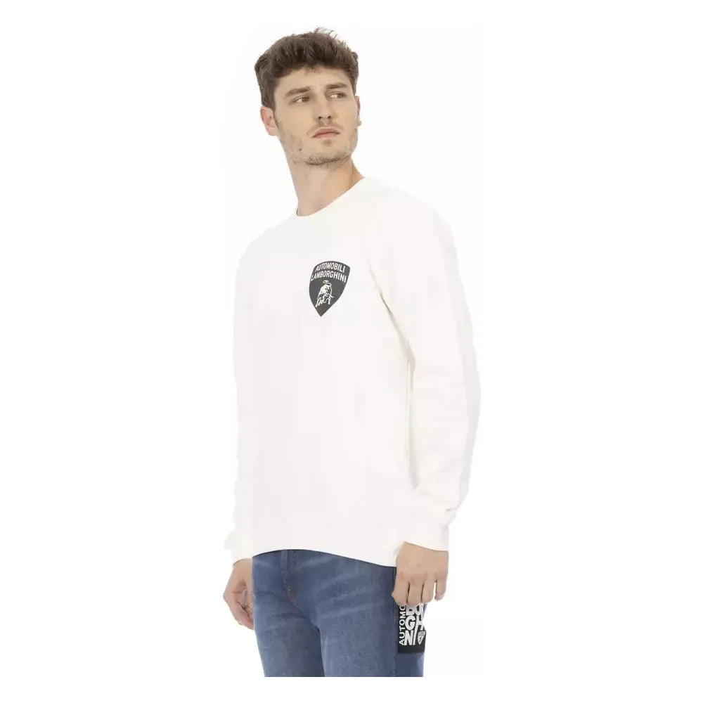 Sleek White Crewneck Shield Logo Sweater