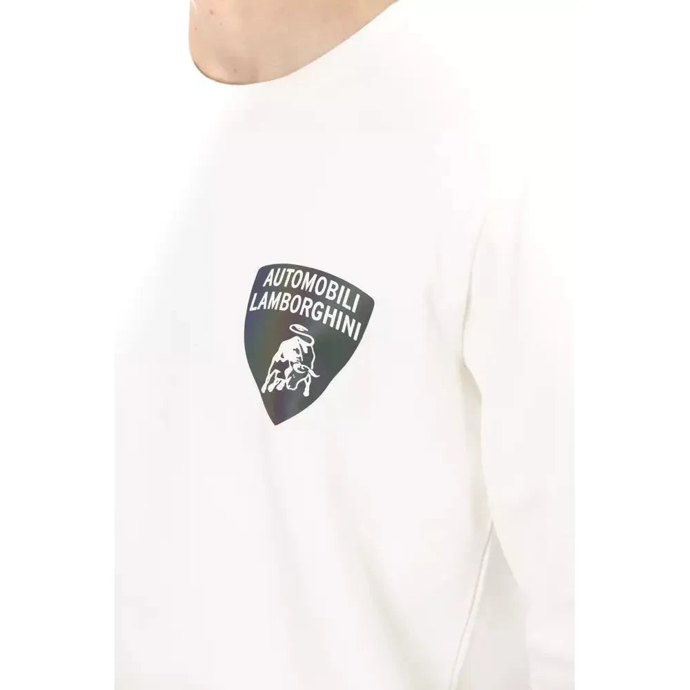 Sleek White Crewneck Shield Logo Sweater