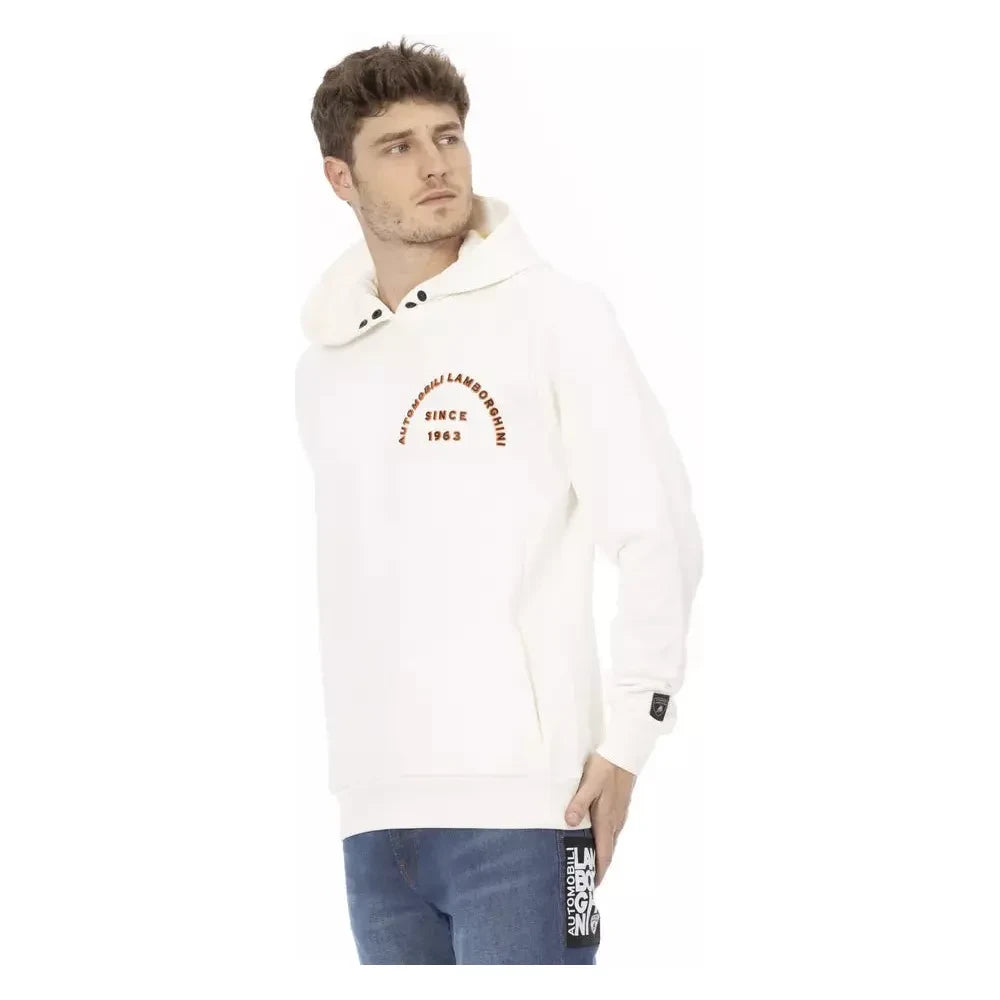 Sleek White Lamborghini Hoodie with Logo Sleeve