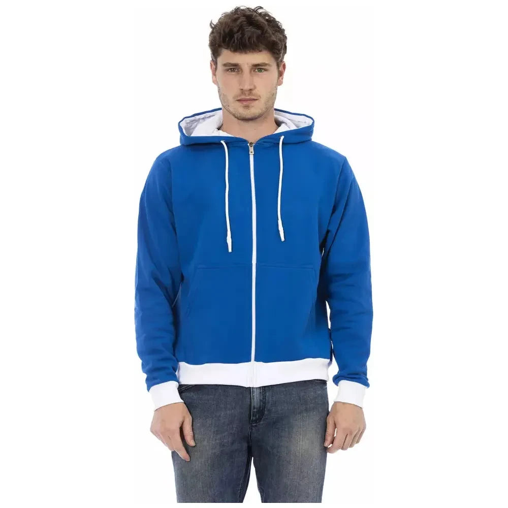 Elegant Blue Wool Hoodie with Zip Closure