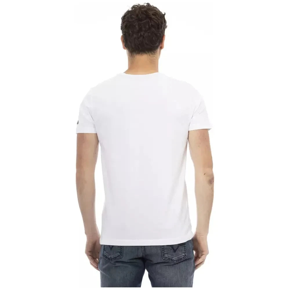 Sleek White Round Neck Tee with Front Print