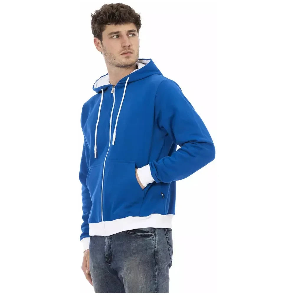 Elegant Blue Wool Hoodie with Zip Closure