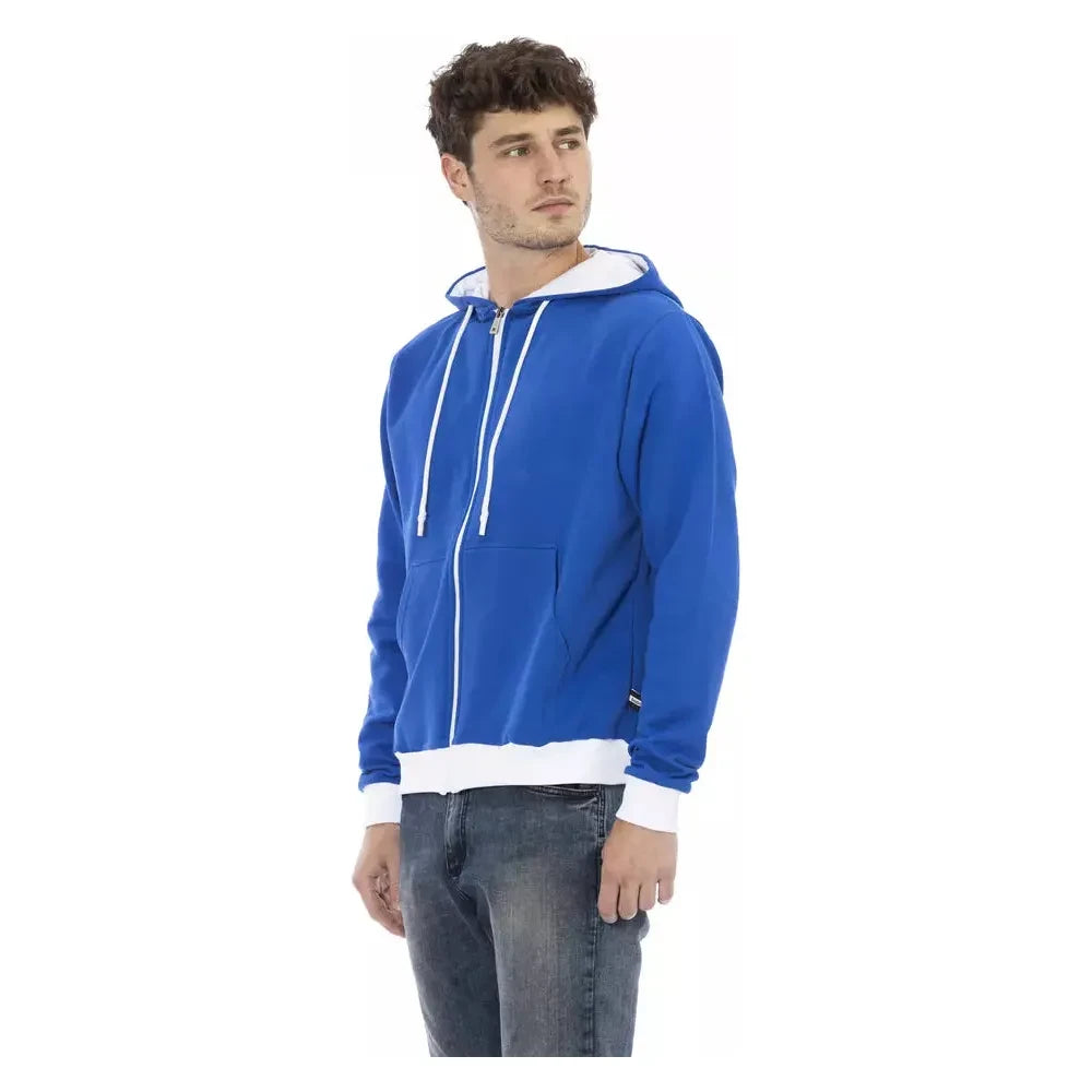 Elegant Blue Wool Hoodie with Rear Logo