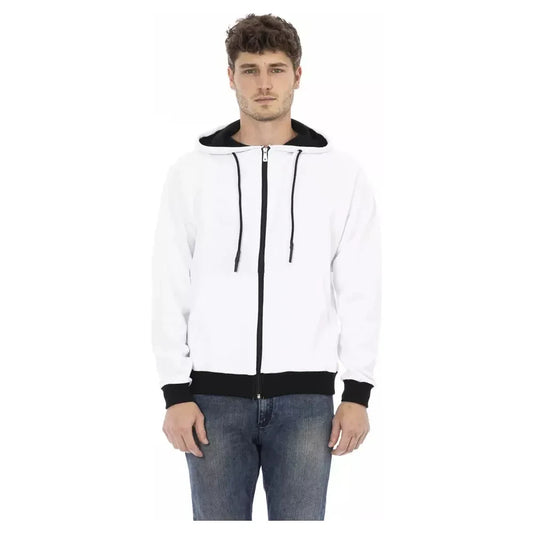 Elegant White Cotton Hoodie with Zip Closure