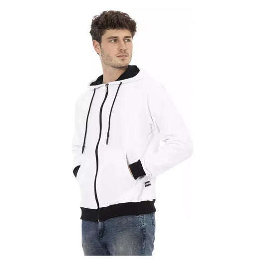 Elegant White Cotton Hoodie with Zip Closure