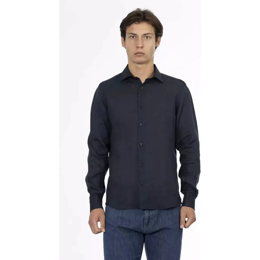 Baldinini Trend Blue Linen Men Shirt Baldinini Trend