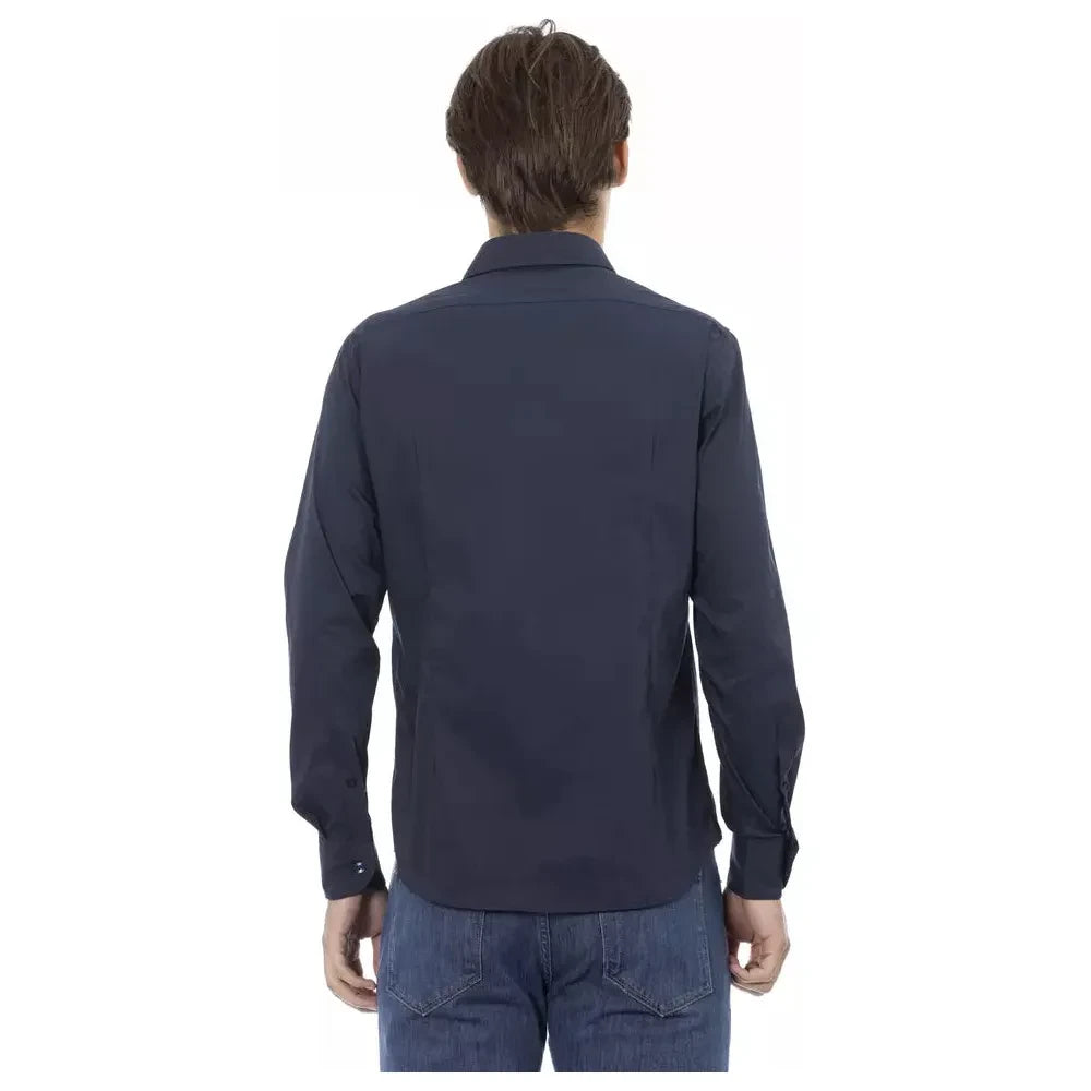 Sleek Blue Slim-Fit Designer Shirt