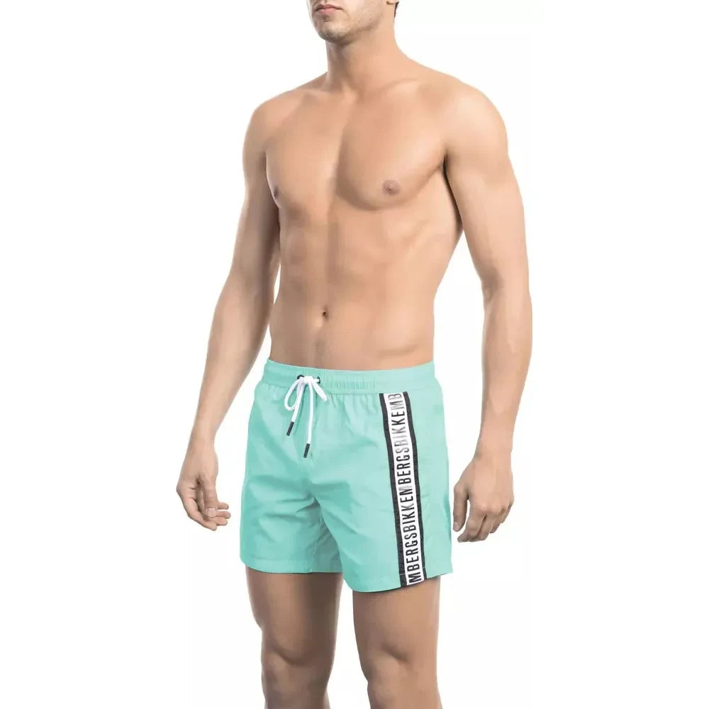 Chic Light Blue Tape-Trim Swim Shorts