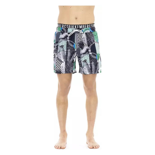 Multicolor Printed Swim Shorts with Drawstring